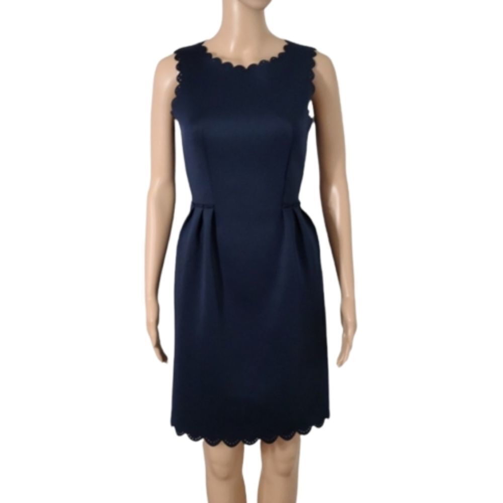 Katherine Barclay Blue Scalloped Fit-&-Flare Ponte Mini Dress Size 2